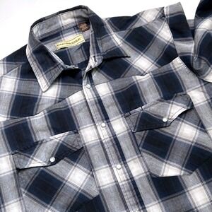 Bit & Bridle Mens Western Pearl Snap Shirt Blue Plaid Size L Long Sleeve Cotton